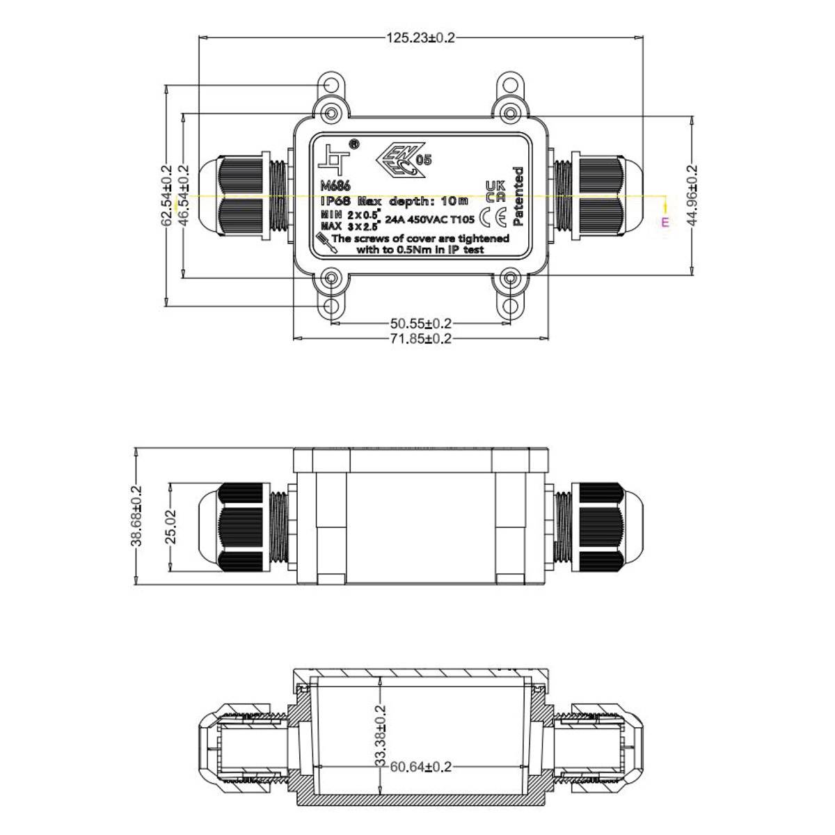 Abzweigdose Verteilerdose Kabelmuffe IP68 Wasserdicht Verbindungsdose 2-Wege