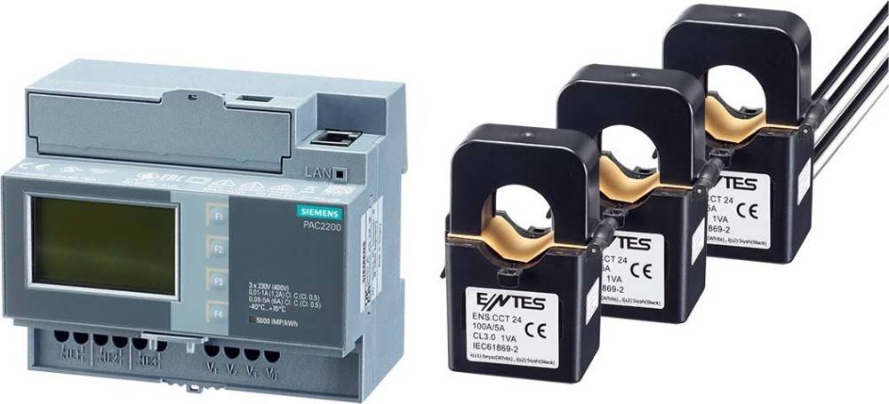Siemens PAC2200 und E/TES 100A/5A Stromwandler für elektrische Überwachungs- und Messenanwendungen.