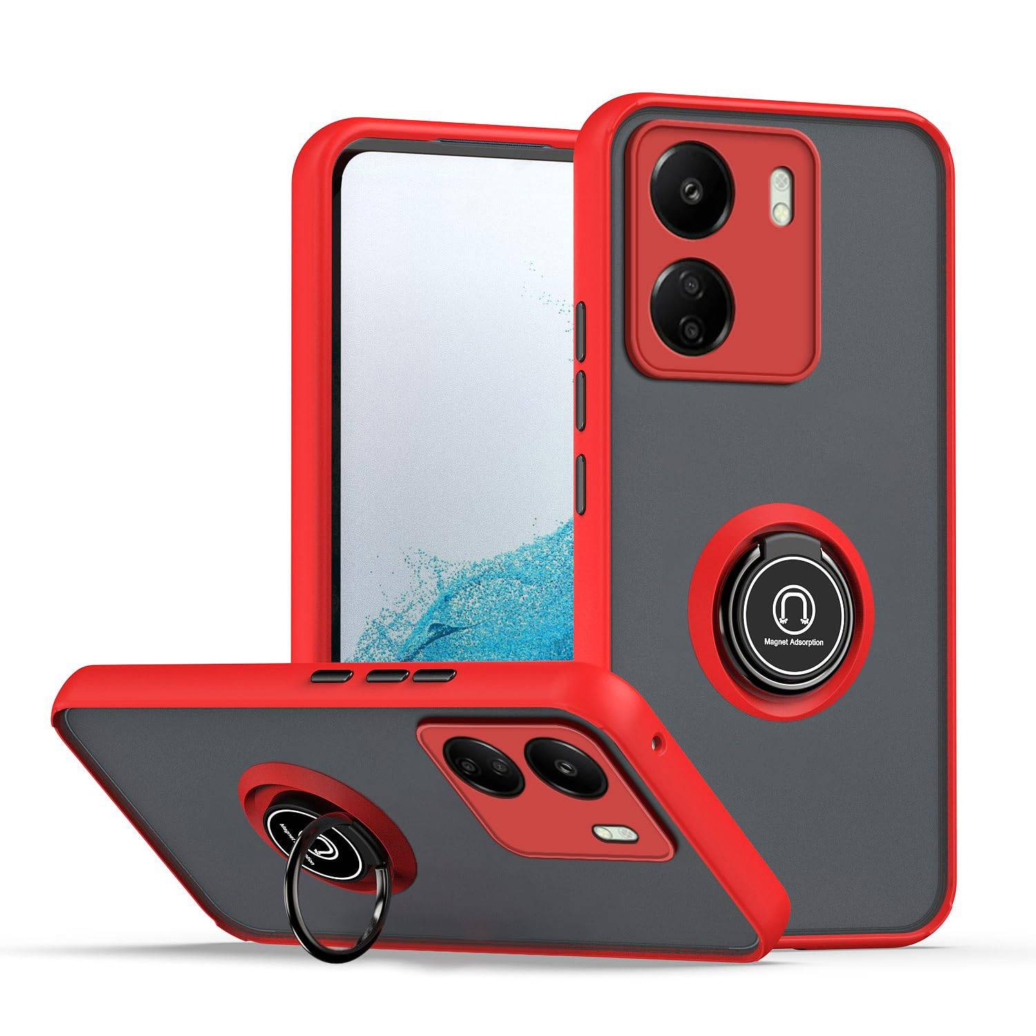 Für Xiaomi Redmi 13C Design TPU / PC Handy Hülle Cover + Ring Rot / Schwarz
