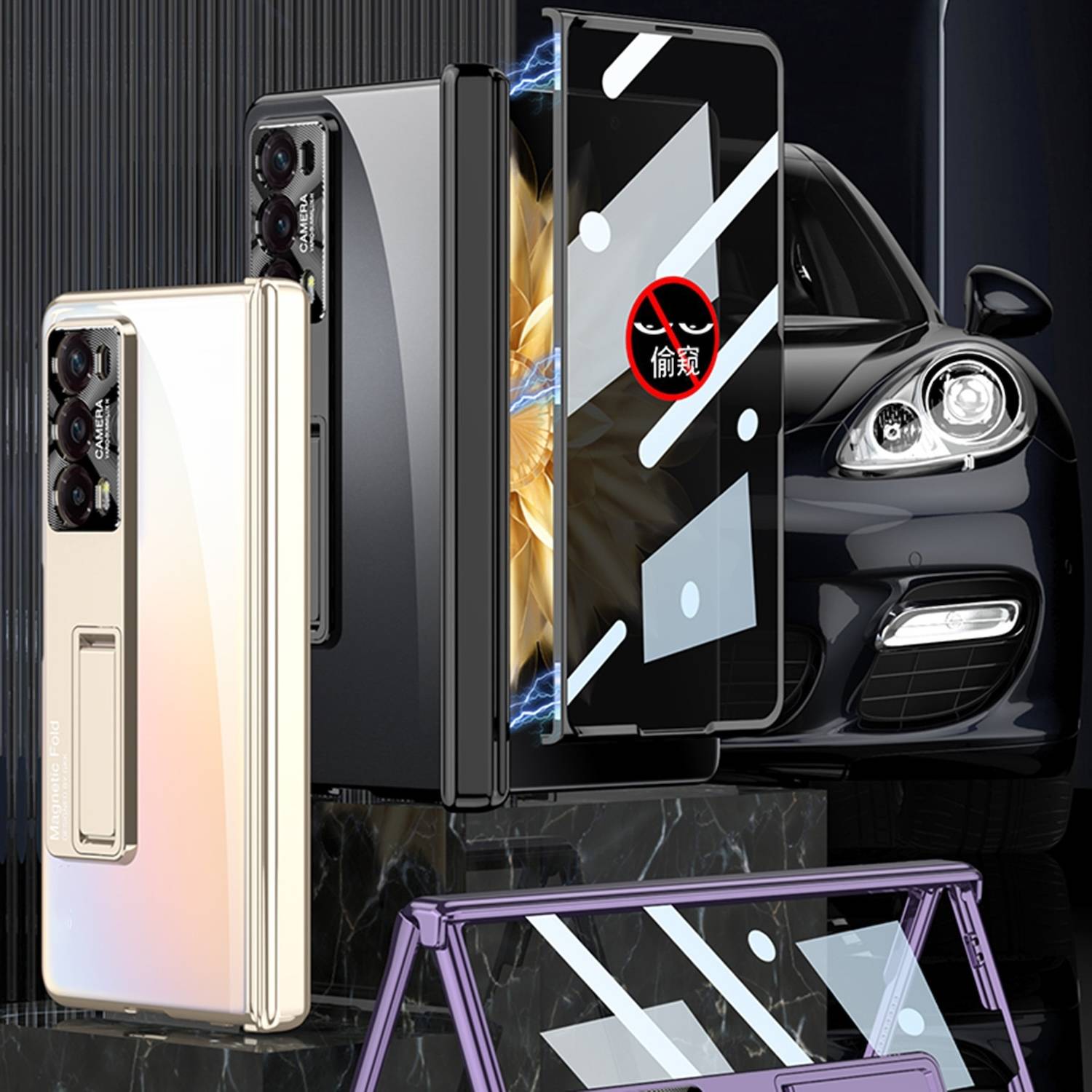 Für Honor Magic V2 GKK Magnetic Folding Phantom Privacy Hülle Schwarz