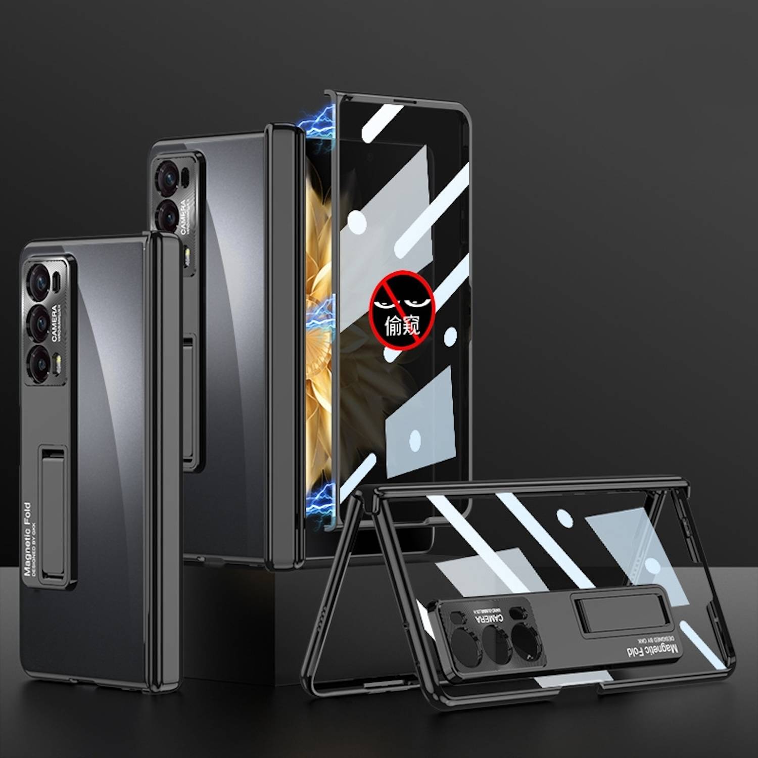 Für Honor Magic V2 GKK Magnetic Folding Phantom Privacy Hülle Schwarz