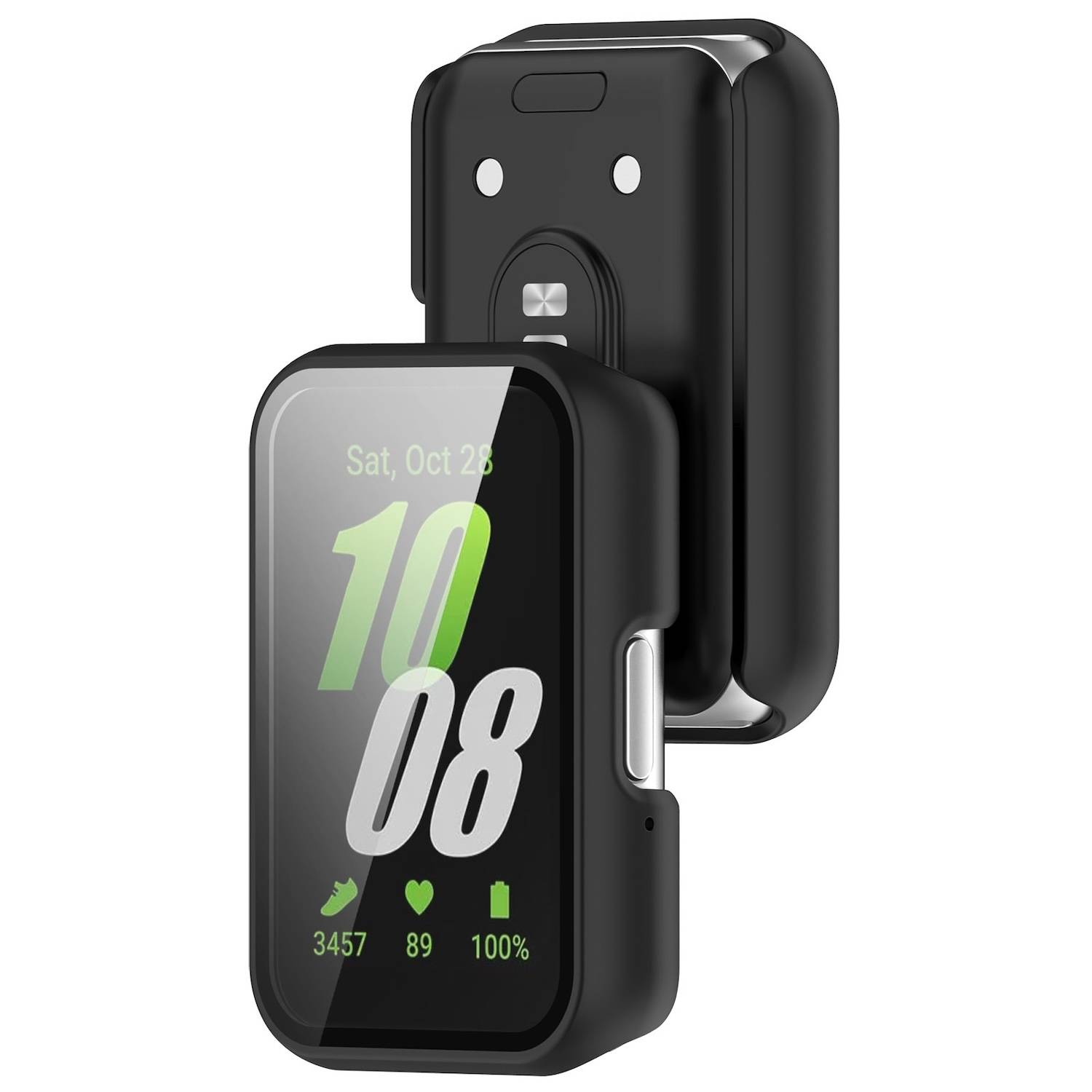 Für Samsung Galaxy Fit 3 Kunststoff Smart Watch Hülle + H9 Schutzglas Schwarz