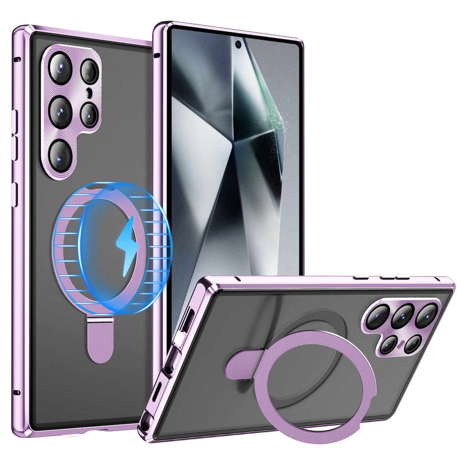 Für Samsung Galaxy S24 Ultra Full Cover MagSafe Magnet Ring / Glas Hülle Handy Tasche Bumper Lila