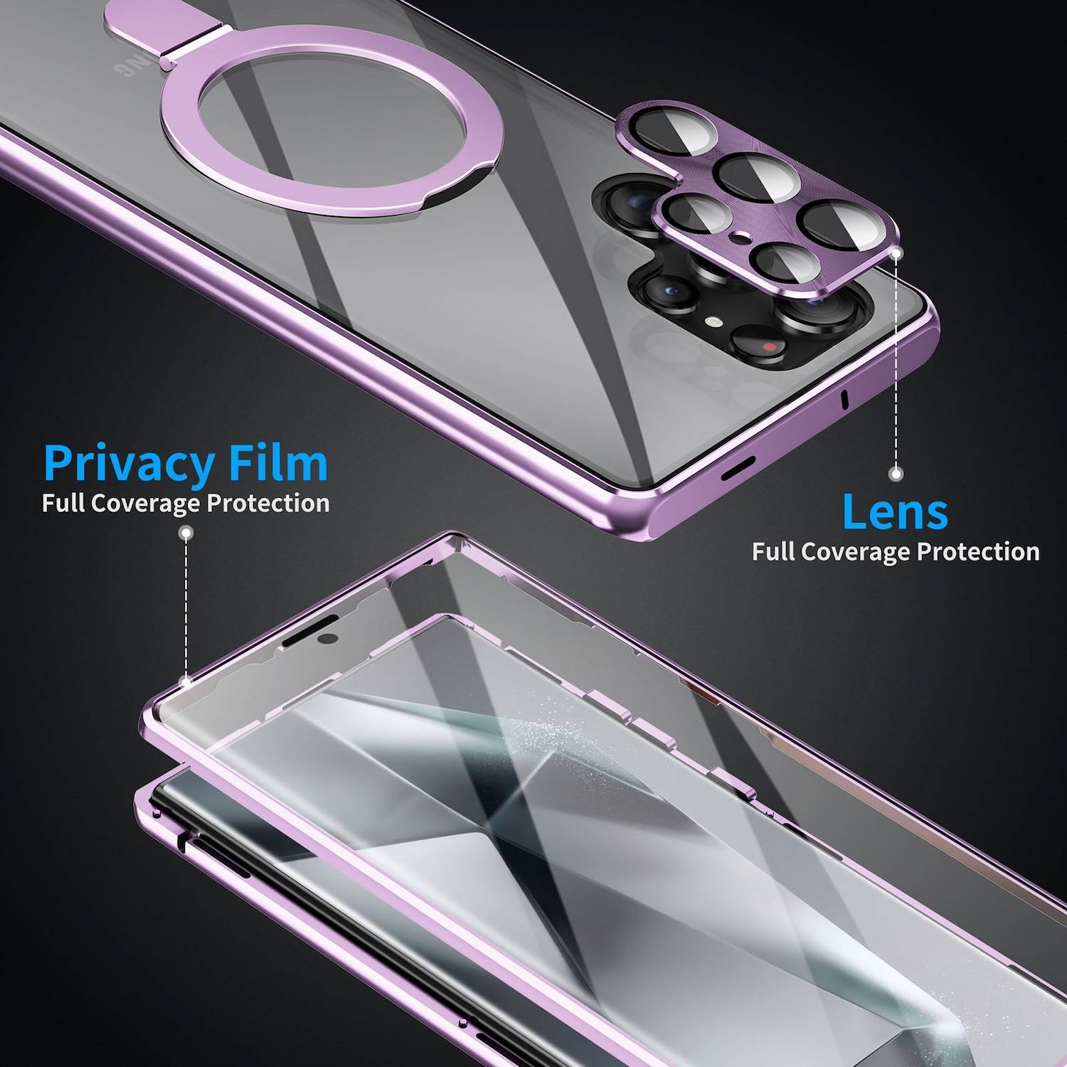 Für Samsung Galaxy S24 Ultra Full Cover MagSafe Magnet Ring / Glas Hülle Handy Tasche Bumper Lila