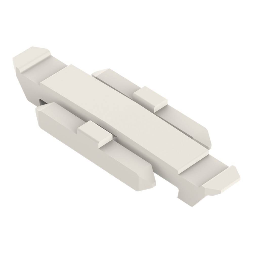 Ein 3D-Modell eines rechteckigen, mehrschichtigen, weißen Objekts mit hervorstehenden Segmenten an den Seiten und Enden.