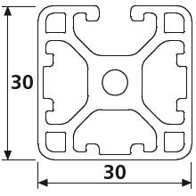Aluminiumprofil 30x30L 3 Nuten verdeckt I-Typ Nut 6 (leicht), silber eloxiert. Aluminium Profil 30x30 Alu Profil 30 x 30 Systemprofil 480mm