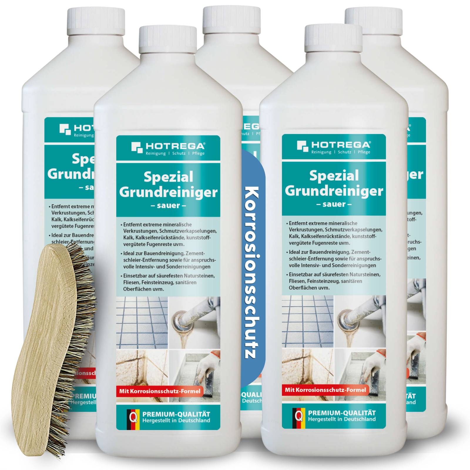 HOTREGA Spezial Grundreiniger Konzentrat sauer 5x1L inkl. Wurzelbürste