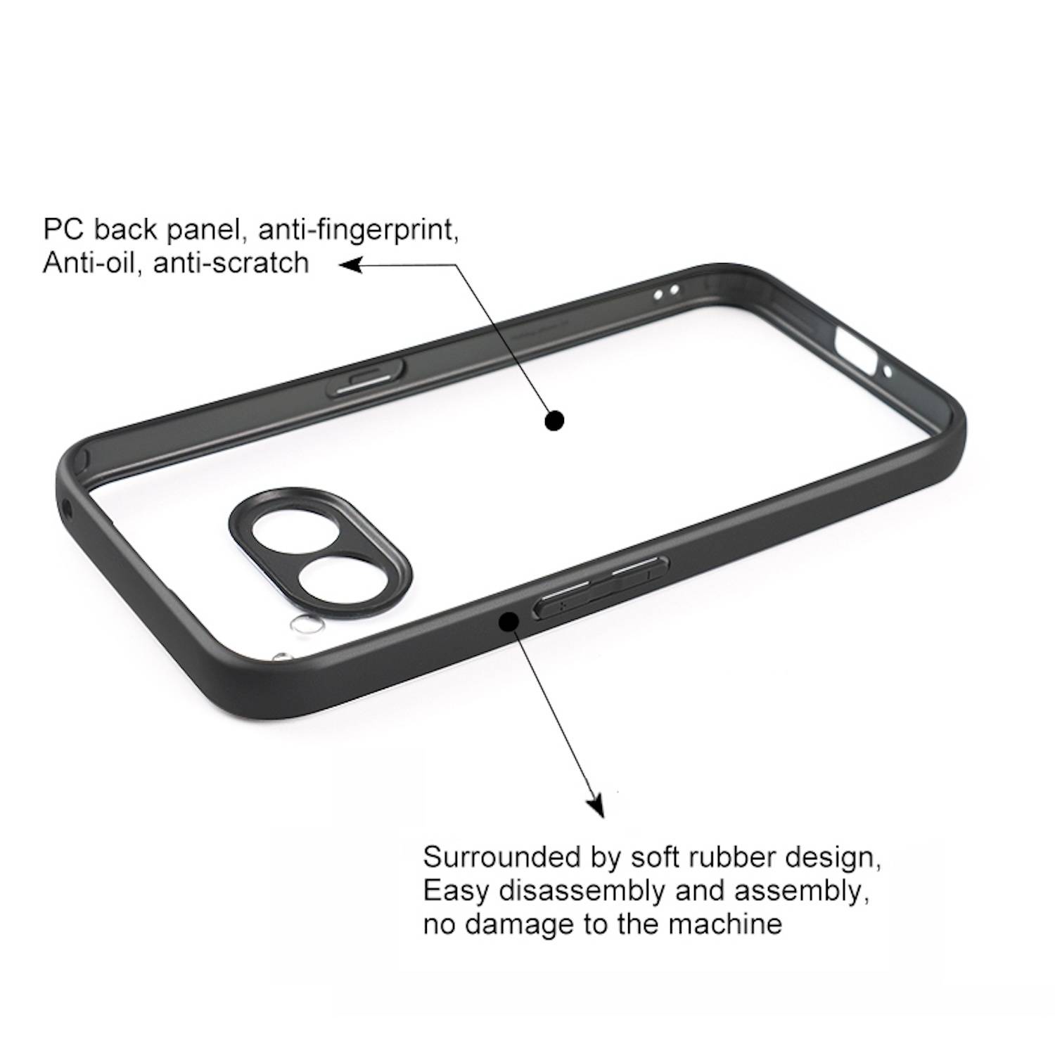 Für Nothing Phone 2a / Plus Frosted TPU + Transparent PC Hülle Schwarz