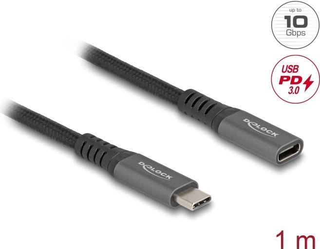 Delock USB 10 Gbps Verlängerungskabel Type-C Stecker zu Buchse PD 3.0 100 W 1 m