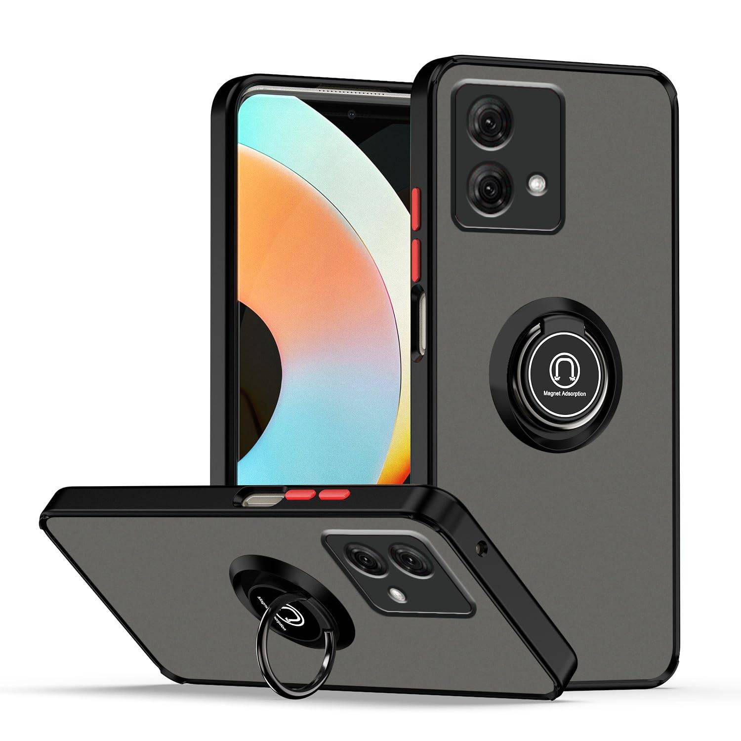 Für Motorola Moto G84 5G Design TPU / PC Handy Hülle Cover + Ring Schwarz / Rot