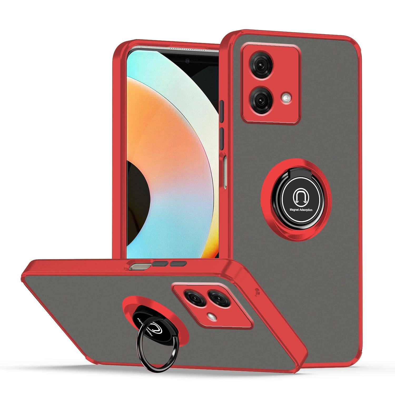 Für Motorola Moto G84 5G Design TPU / PC Handy Hülle Cover + Ring Rot / Schwarz