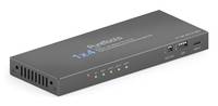 Grauer rechteckiger Netzwerk-Switch mit mehreren Ethernet-Anschlüssen, Status-LEDs und Belüftungsschlitzen, dargestellt auf weißem Hintergrund.