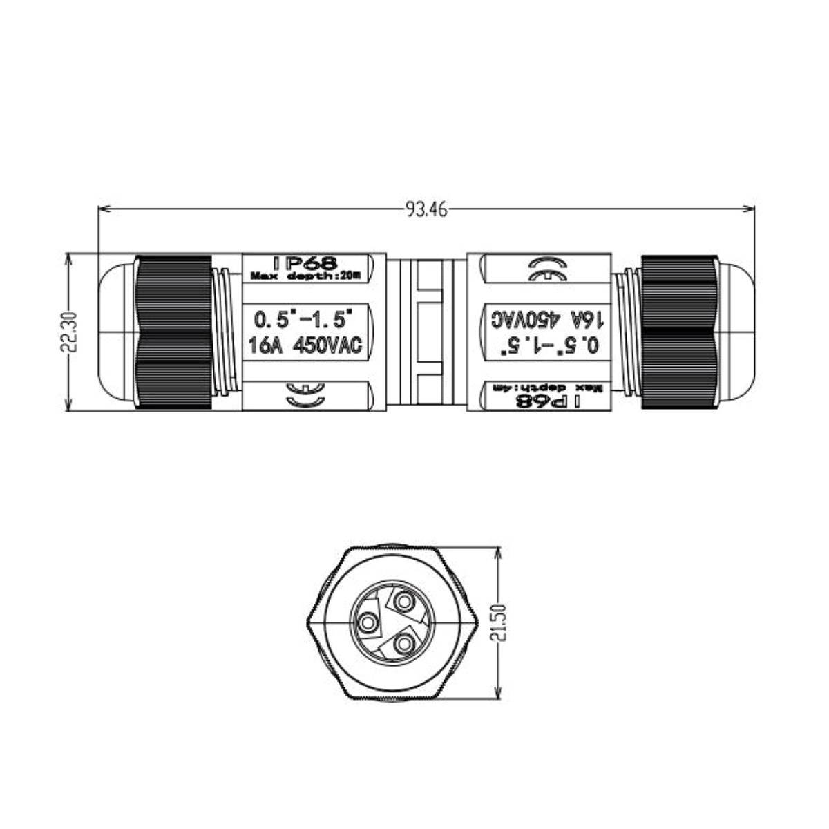 Kabelmuffe Abzweigdose Kabelverbinder IP68 Wasserdicht Erdkabel 3 Pin Leitung I-Form Gerade 2-Wege