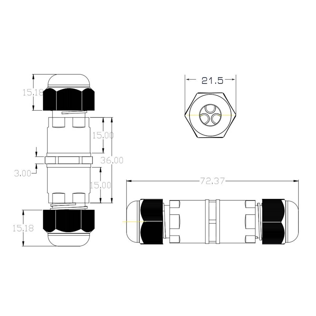 Kabelmuffe Abzweigdose Kabelverbinder IP68 Wasserdicht Erdkabel 3 Pin Leitung I-Form 2-Wege