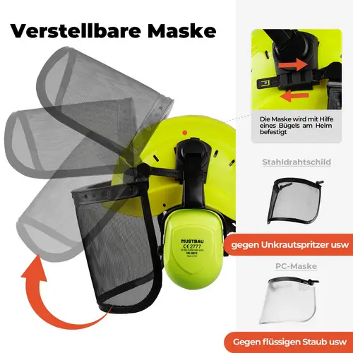 MUSTBAU Sicherheitshelm Schutzhelm Set - EN397 mit Ohrschützern und Netzvisier - Verstellbarer Kopfbügel von 53 bis 63 cm - Ideal für Forstwirtsch MUSTBAU Sicherheitshelm Schutzhelm Set - EN397 mit Ohrschützern und Netzvisier - Verstellbarer Kopfbügel von 53 bis 63 cm - Ideal für Forstwirtsch
