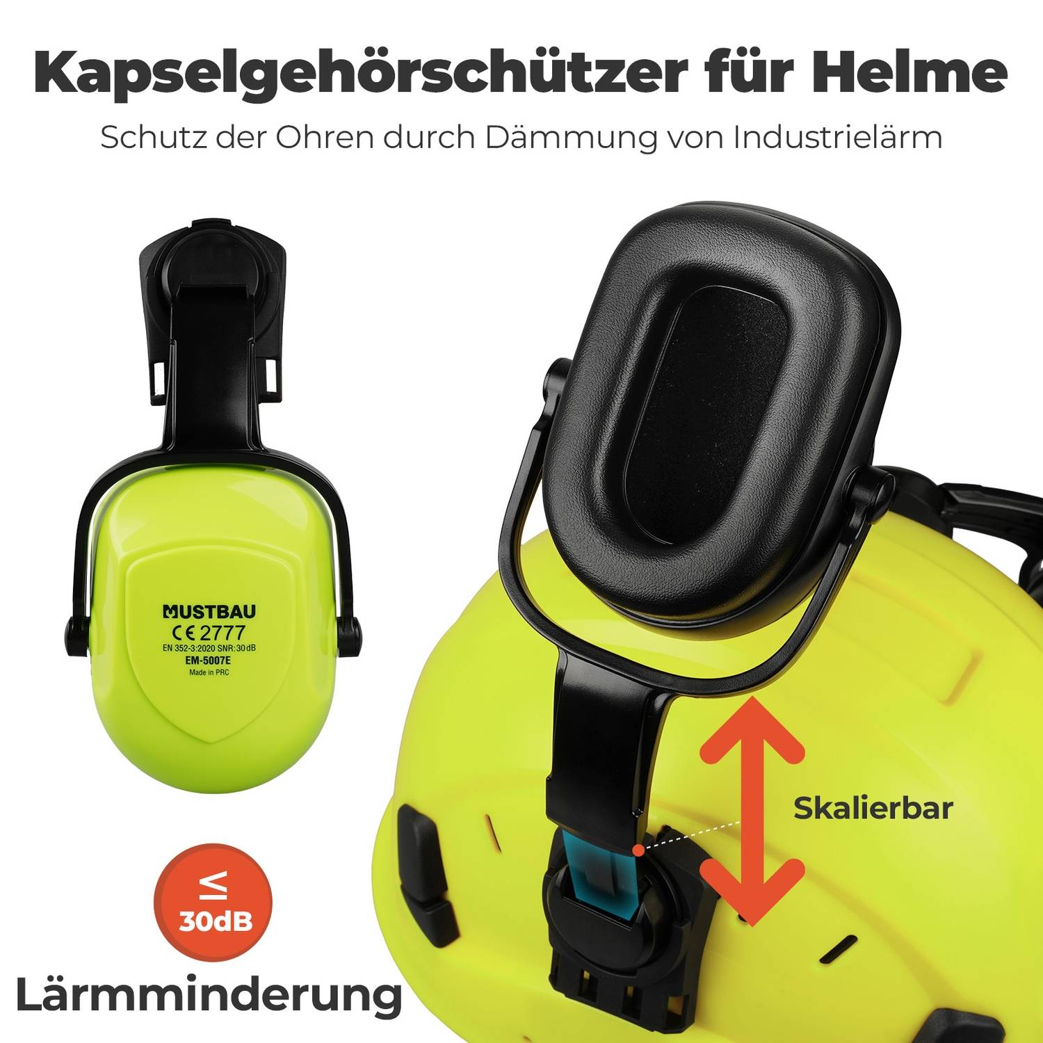 MUSTBAU Sicherheitshelm Schutzhelm Set - EN397 mit Ohrschützern und Netzvisier - Verstellbarer Kopfbügel von 53 bis 63 cm - Ideal für Forstwirtsch