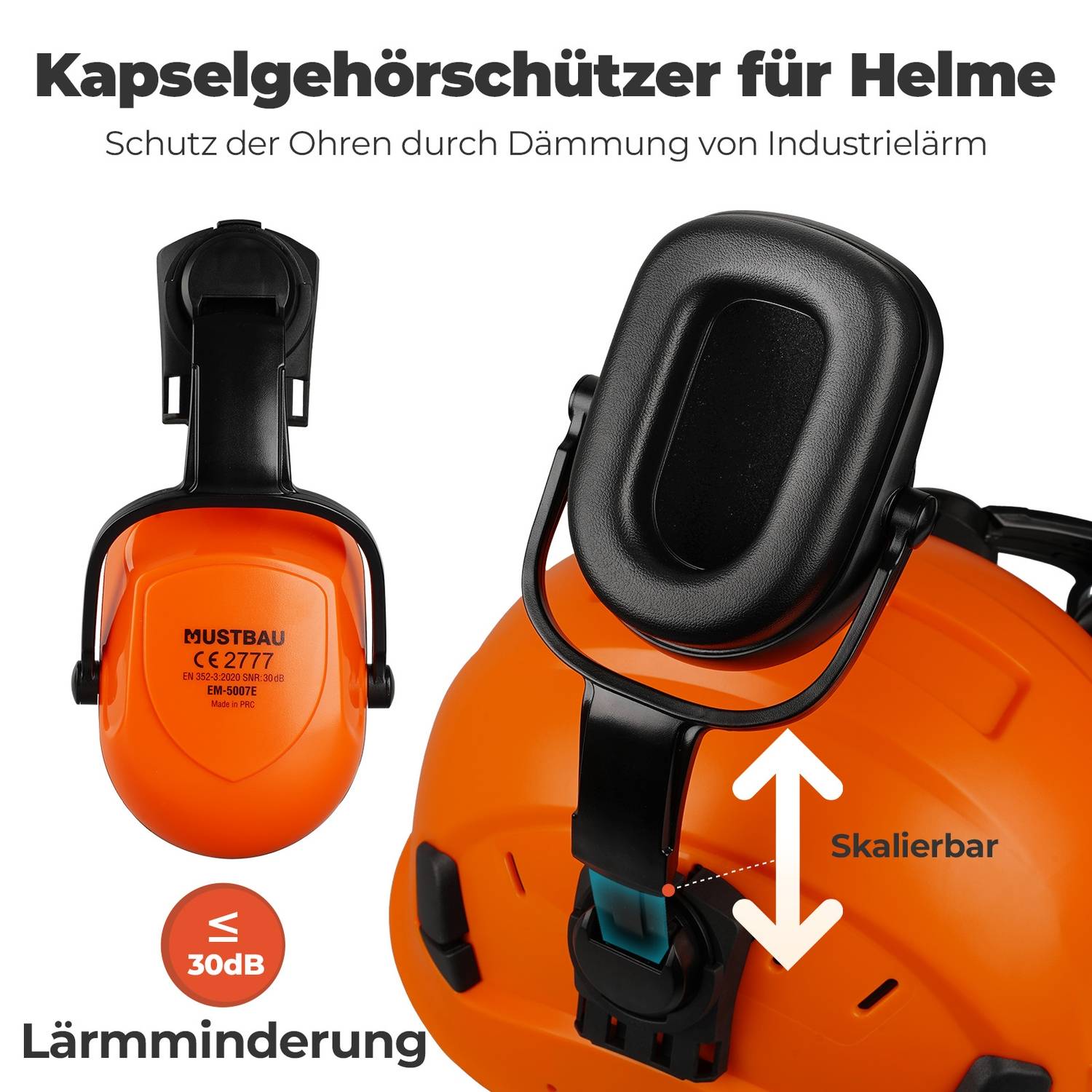 MUSTBAU Sicherheitshelm Schutzhelm Set - EN397 mit Ohrschützern und Netzvisier - Verstellbarer Kopfbügel von 53 bis 63 cm - Ideal für Forstwirtsch