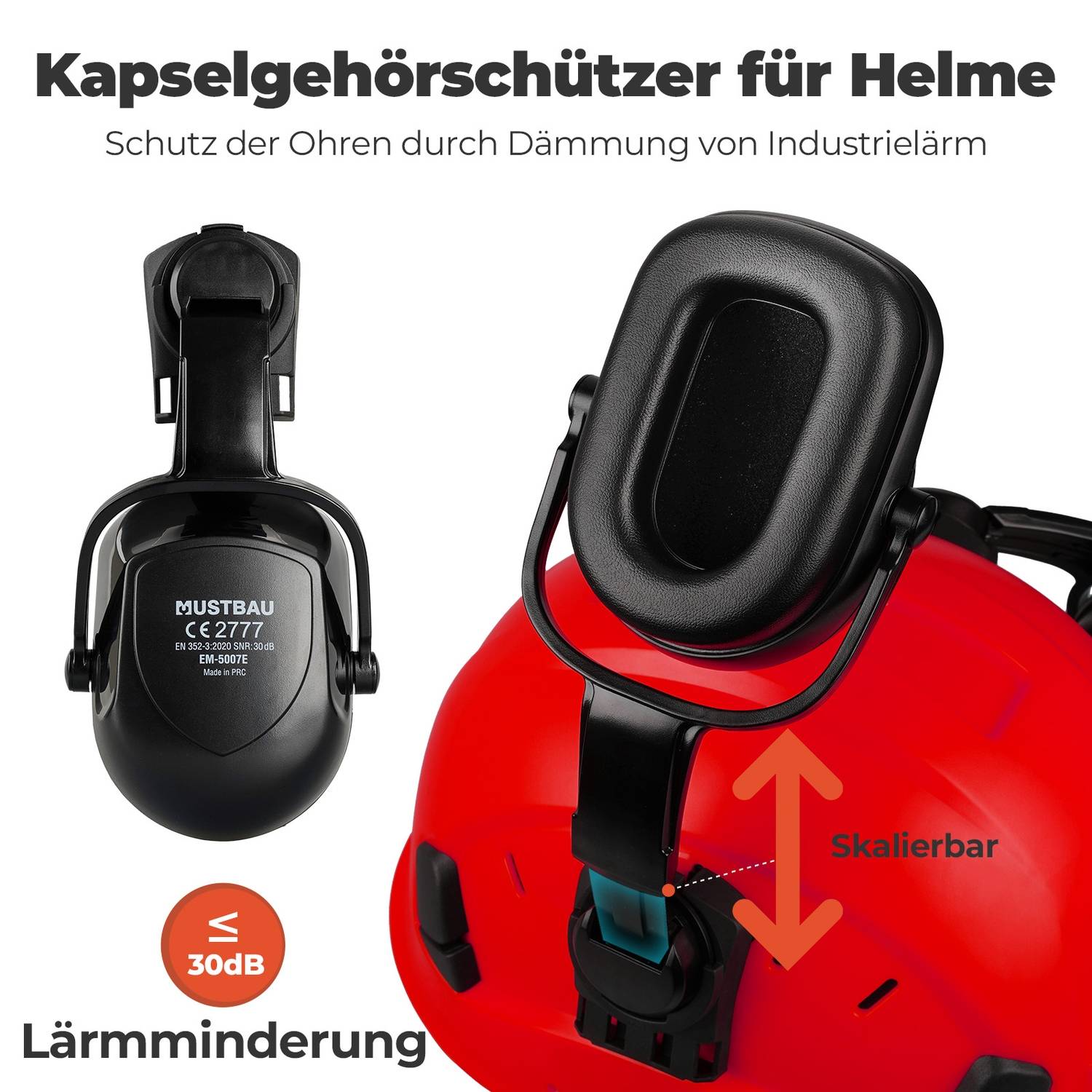 MUSTBAU Sicherheitshelm Schutzhelm Set - EN397 mit Ohrschützer und Netzvisier - Verstellbarer Kopfbügel von 53 bis 63 cm - Ideal für Forstwirtscha