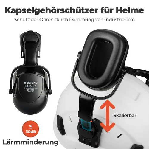 MUSTBAU Sicherheitshelm Schutzhelm Set - EN397 mit Ohrschützern und Netzvisier - Verstellbarer Kopfbügel von 53 bis 63 cm - Ideal für Forstwirtsch MUSTBAU Sicherheitshelm Schutzhelm Set - EN397 mit Ohrschützern und Netzvisier - Verstellbarer Kopfbügel von 53 bis 63 cm - Ideal für Forstwirtsch