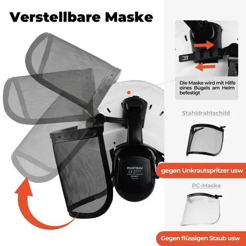MUSTBAU Sicherheitshelm Schutzhelm Set - EN397 mit Ohrschützern und Netzvisier - Verstellbarer Kopfbügel von 53 bis 63 cm - Ideal für Forstwirtsch MUSTBAU Sicherheitshelm Schutzhelm Set - EN397 mit Ohrschützern und Netzvisier - Verstellbarer Kopfbügel von 53 bis 63 cm - Ideal für Forstwirtsch