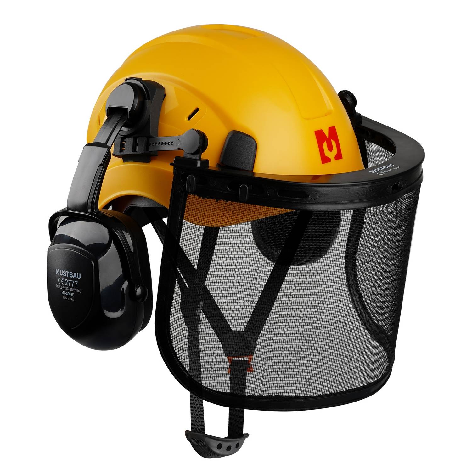 MUSTBAU Sicherheitshelm Schutzhelm Set - EN397 mit Ohrschützern und Netzvisier - Verstellbarer Kopfbügel von 53 bis 63 cm - Ideal für Forstwirtsch