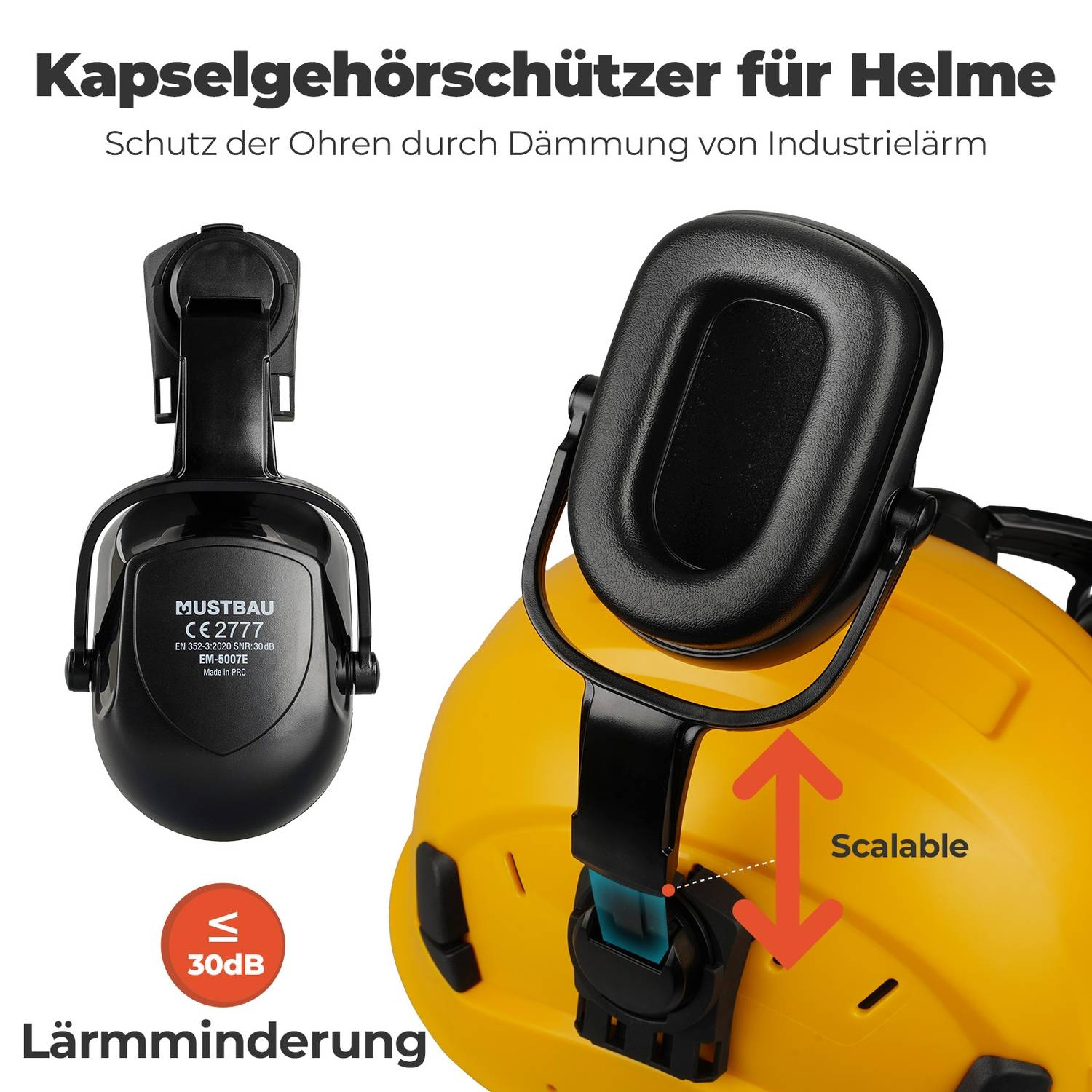 MUSTBAU Sicherheitshelm Schutzhelm Set - EN397 mit Ohrschützern und Netzvisier - Verstellbarer Kopfbügel von 53 bis 63 cm - Ideal für Forstwirtsch