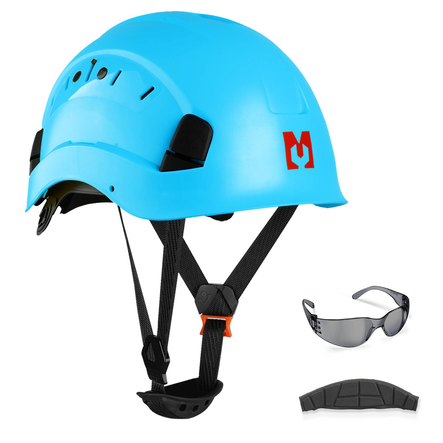 Mustbau Sicherheitshelm-Set - Schutzhelm mit Schutzbrille, Verstellbarer Kopfriemen von 53 bis 63 cm