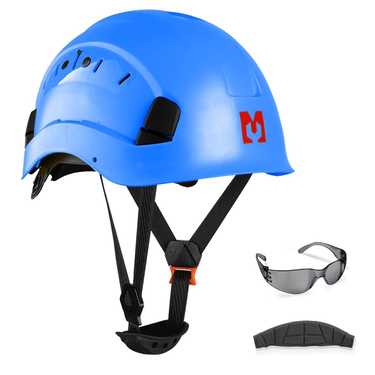 Mustbau Sicherheitshelm-Set - Schutzhelm mit Schutzbrille, Verstellbarer Kopfriemen von 53 bis 63 cm