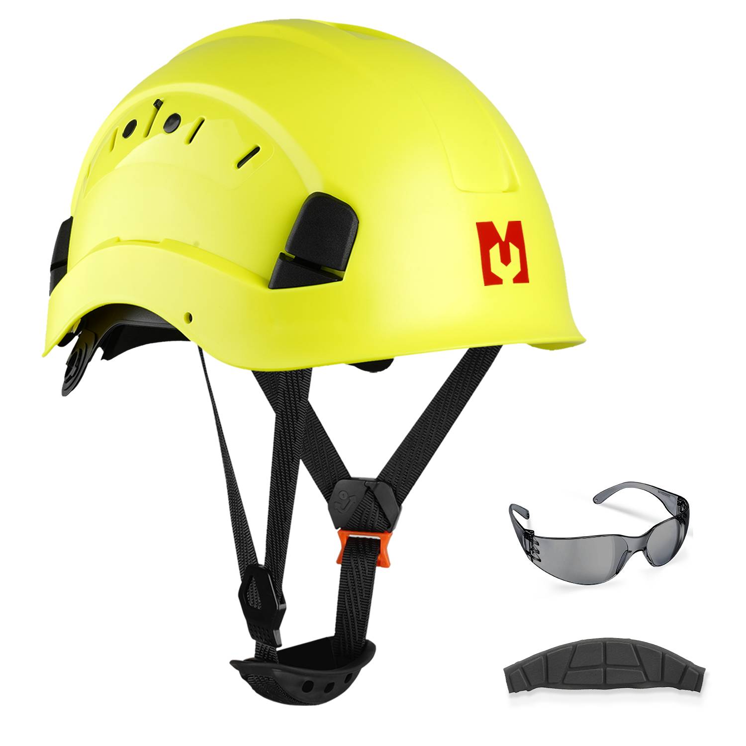 Mustbau Sicherheitshelm-Set - Schutzhelm mit Schutzbrille, Verstellbarer Kopfriemen von 53 bis 63 cm