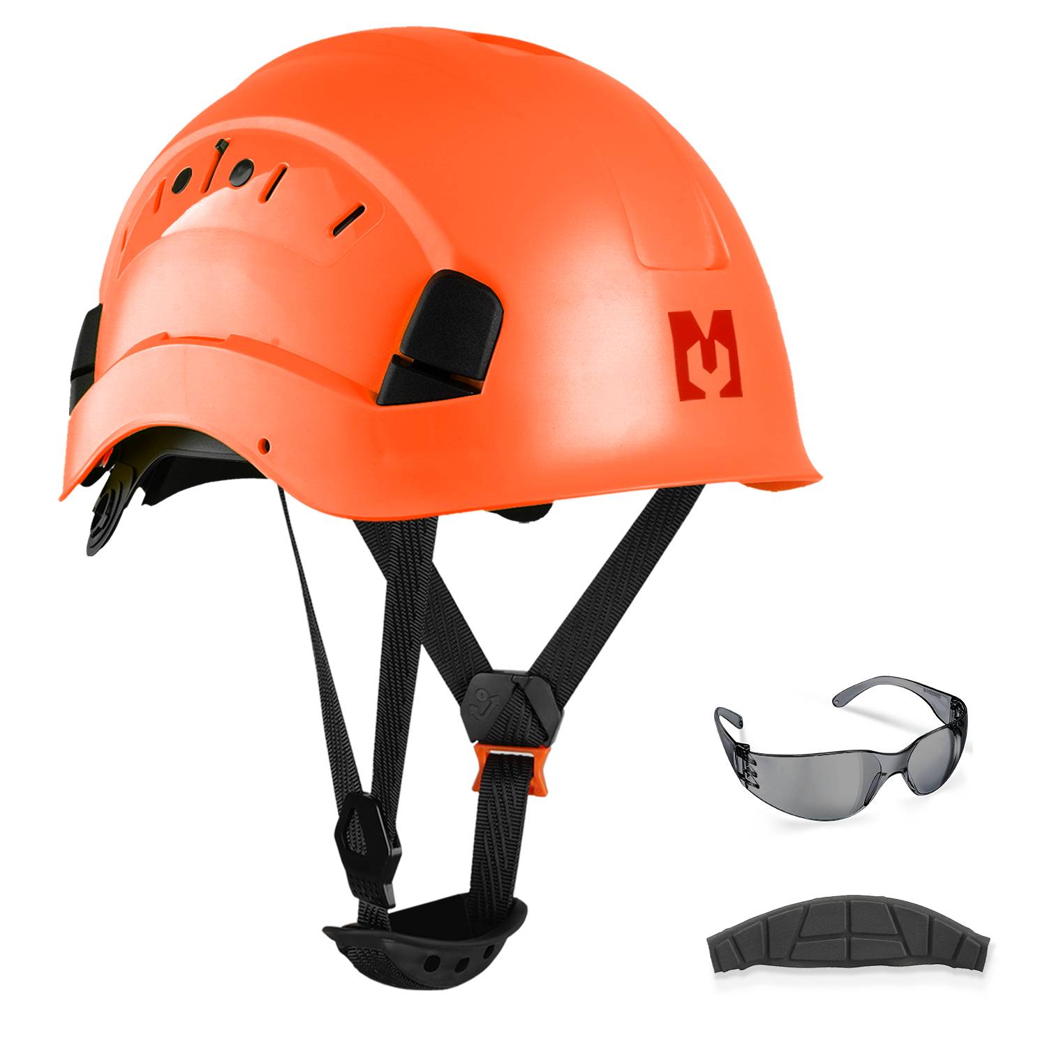 Mustbau Sicherheitshelm-Set - Schutzhelm mit Schutzbrille, Verstellbarer Kopfriemen von 53 bis 63 cm