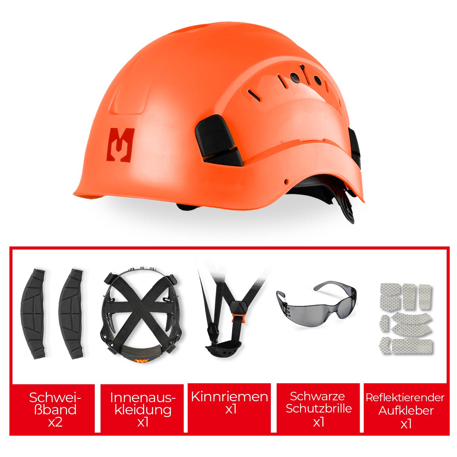 Mustbau Sicherheitshelm-Set - Schutzhelm mit Schutzbrille, Verstellbarer Kopfriemen von 53 bis 63 cm