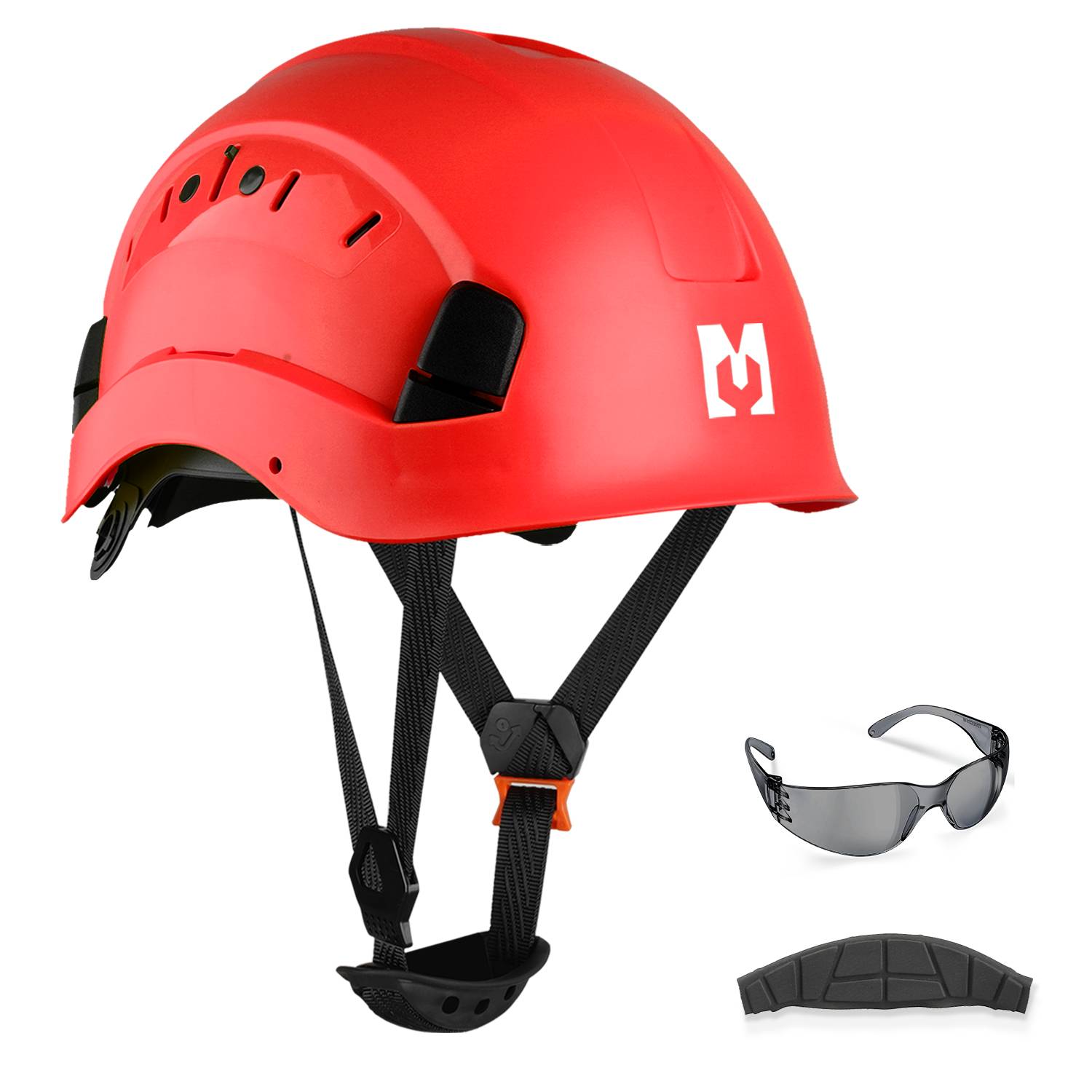 Mustbau Sicherheitshelm-Set - Schutzhelm mit Schutzbrille, Verstellbarer Kopfriemen von 53 bis 63 cm