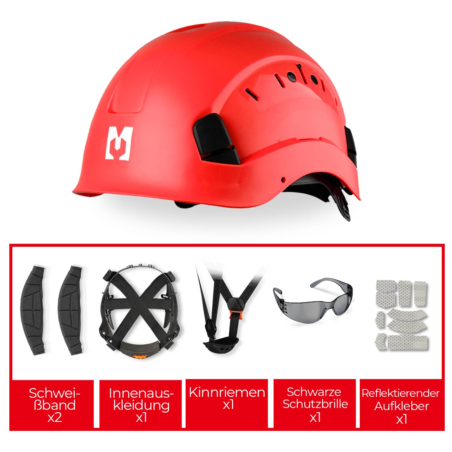 Mustbau Sicherheitshelm-Set - Schutzhelm mit Schutzbrille, Verstellbarer Kopfriemen von 53 bis 63 cm