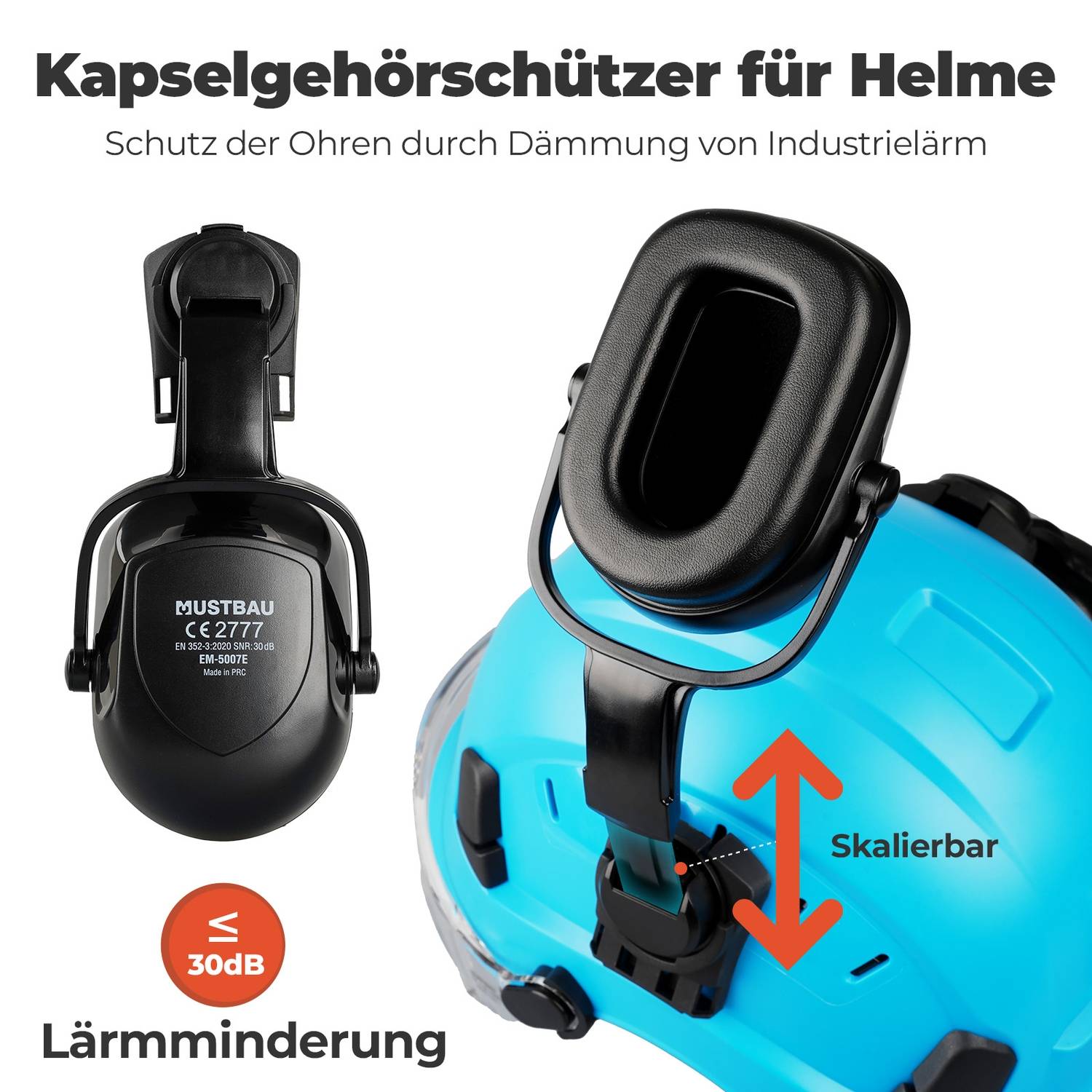 Mustbau Sicherheitshelm-Set, EN397 Schutzhelm mit Ohr- und Gesichtsschutz, verstellbares Kopfband von 53 bis 63 cm, strapazierfähiges ABS-Material