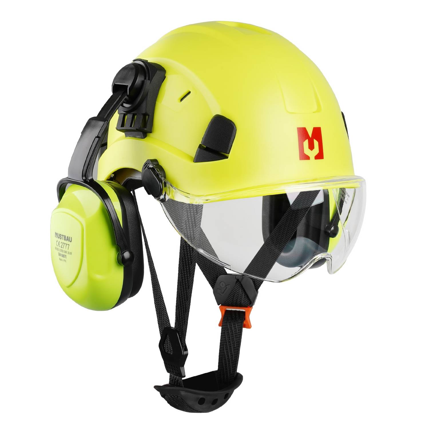 Mustbau Sicherheitshelm-Set, EN397 Schutzhelm mit Ohr- und Gesichtsschutz, verstellbares Kopfband von 53 bis 63 cm, strapazierfähiges ABS-Material