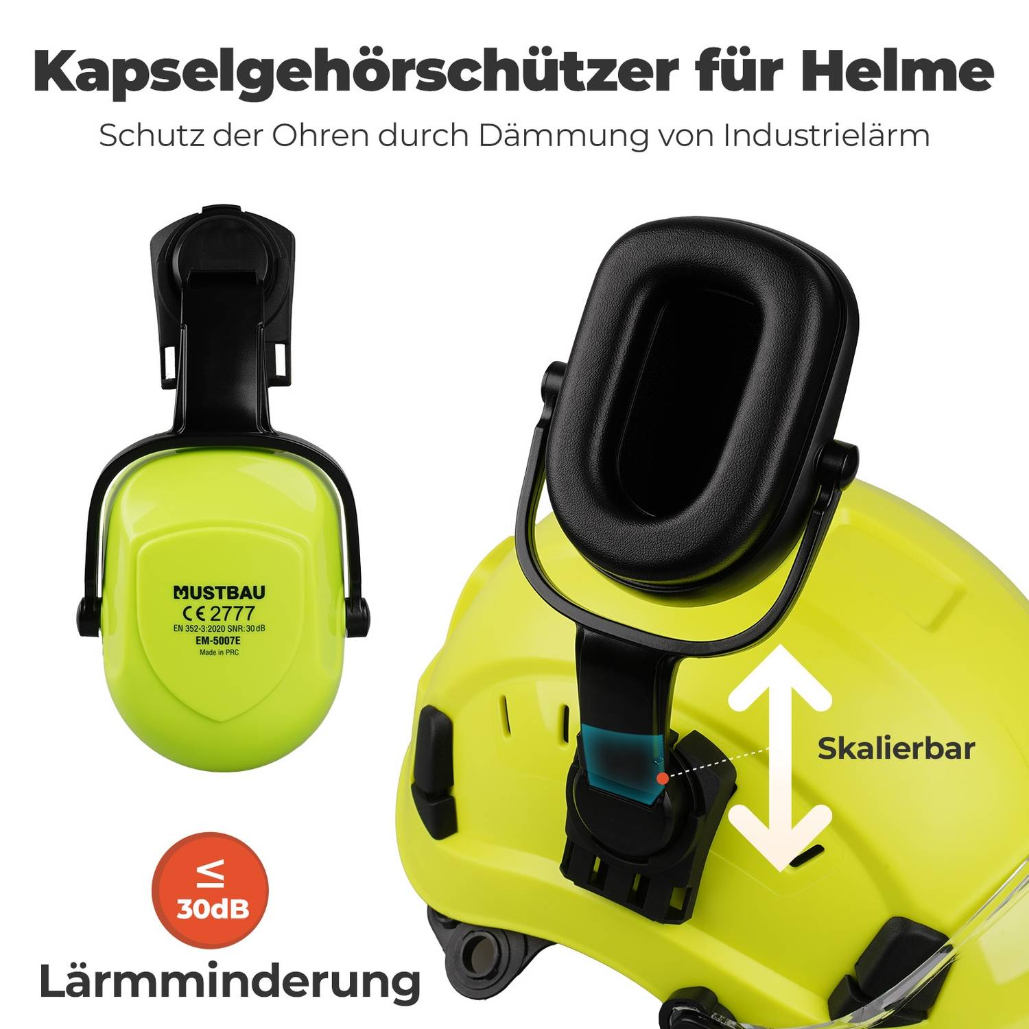 Mustbau Sicherheitshelm-Set, EN397 Schutzhelm mit Ohr- und Gesichtsschutz, verstellbares Kopfband von 53 bis 63 cm, strapazierfähiges ABS-Material