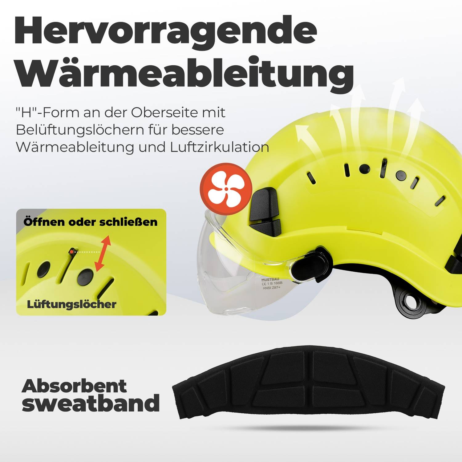 Mustbau Sicherheitshelm-Set, EN397 Schutzhelm mit Ohr- und Gesichtsschutz, verstellbares Kopfband von 53 bis 63 cm, strapazierfähiges ABS-Material