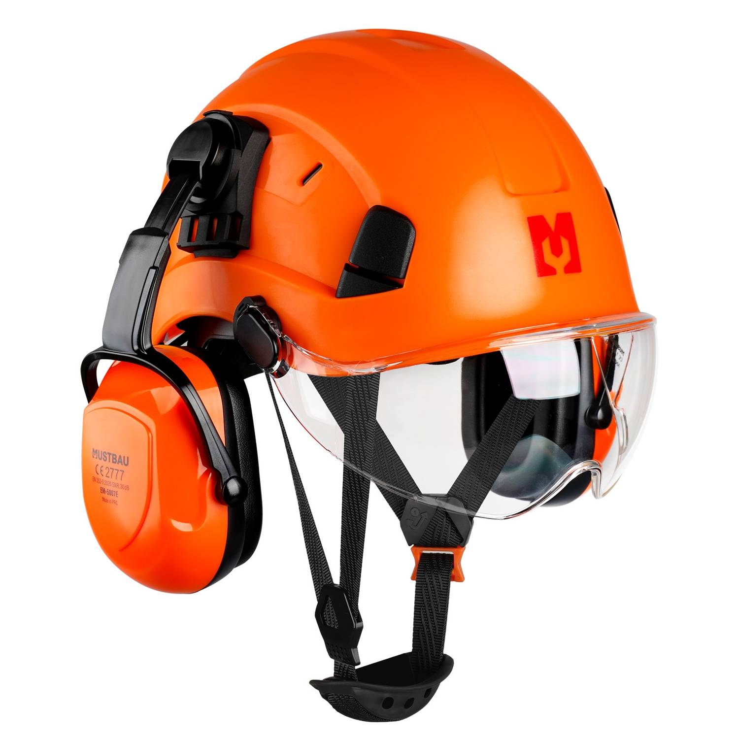 Mustbau Sicherheitshelm-Set, EN397 Schutzhelm mit Ohr- und Gesichtsschutz, verstellbares Kopfband von 53 bis 63 cm, strapazierfähiges ABS-Material