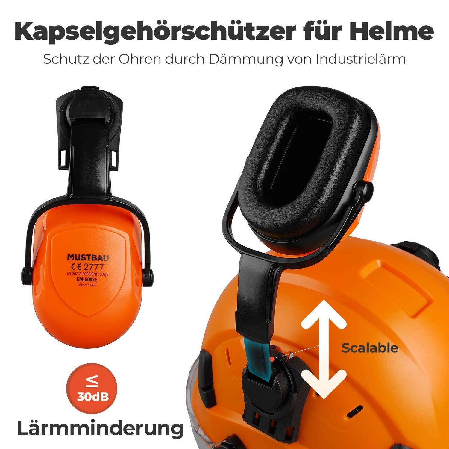 Mustbau Sicherheitshelm-Set, EN397 Schutzhelm mit Ohr- und Gesichtsschutz, verstellbares Kopfband von 53 bis 63 cm, strapazierfähiges ABS-Material