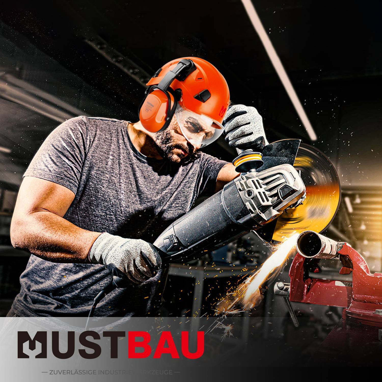 Mustbau Sicherheitshelm-Set, EN397 Schutzhelm mit Ohr- und Gesichtsschutz, verstellbares Kopfband von 53 bis 63 cm, strapazierfähiges ABS-Material
