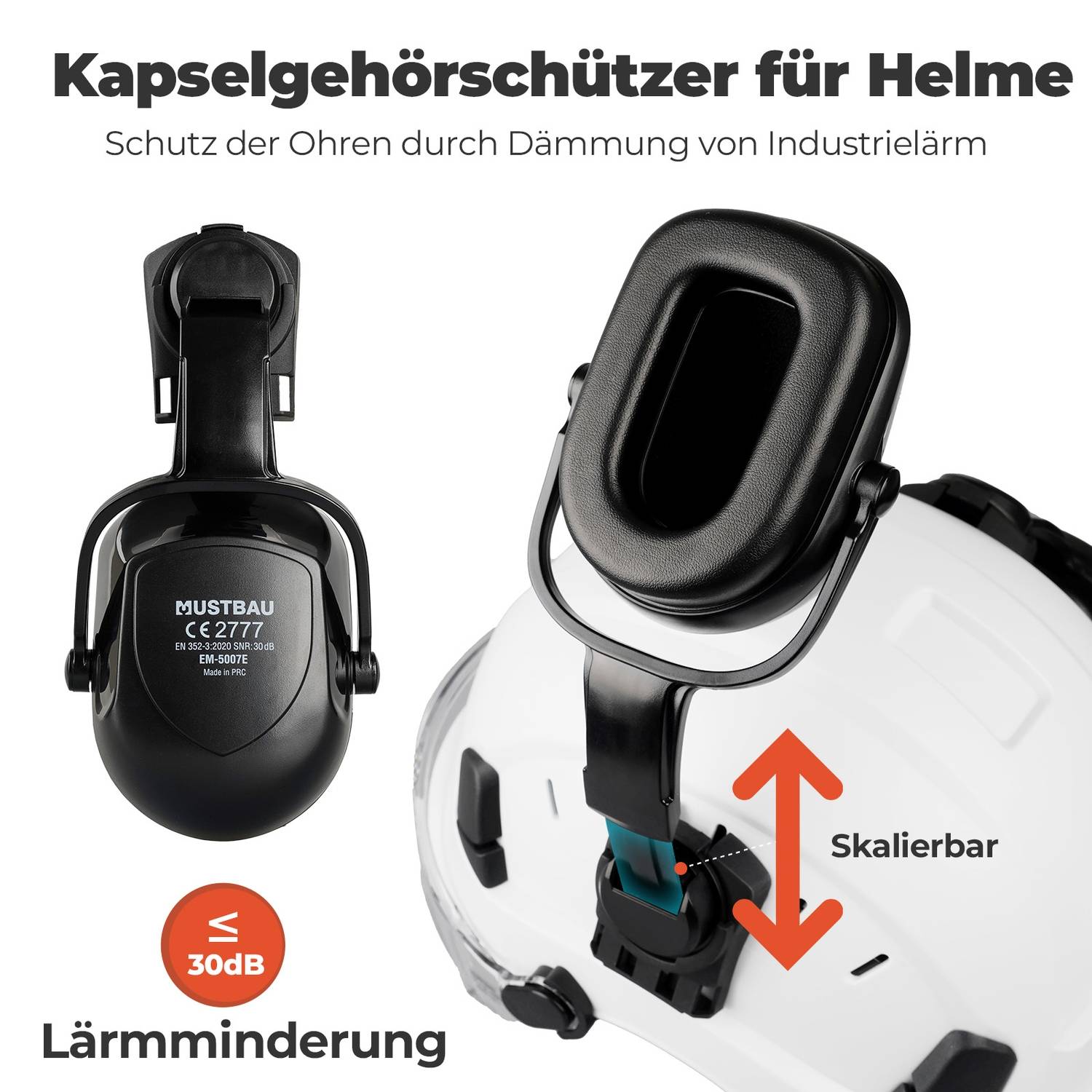 Mustbau Sicherheitshelm-Set, EN397 Schutzhelm mit Ohr- und Gesichtsschutz, verstellbares Kopfband von 53 bis 63 cm, strapazierfähiges ABS-Material