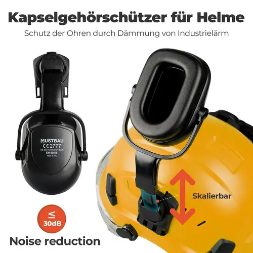 Mustbau Sicherheitshelm-Set, EN397 Schutzhelm mit Ohr- und Gesichtsschutz, verstellbares Kopfband von 53 bis 63 cm, strapazierfähiges ABS-Material Mustbau Sicherheitshelm-Set, EN397 Schutzhelm mit Ohr- und Gesichtsschutz, verstellbares Kopfband von 53 bis 63 cm, strapazierfähiges ABS-Material