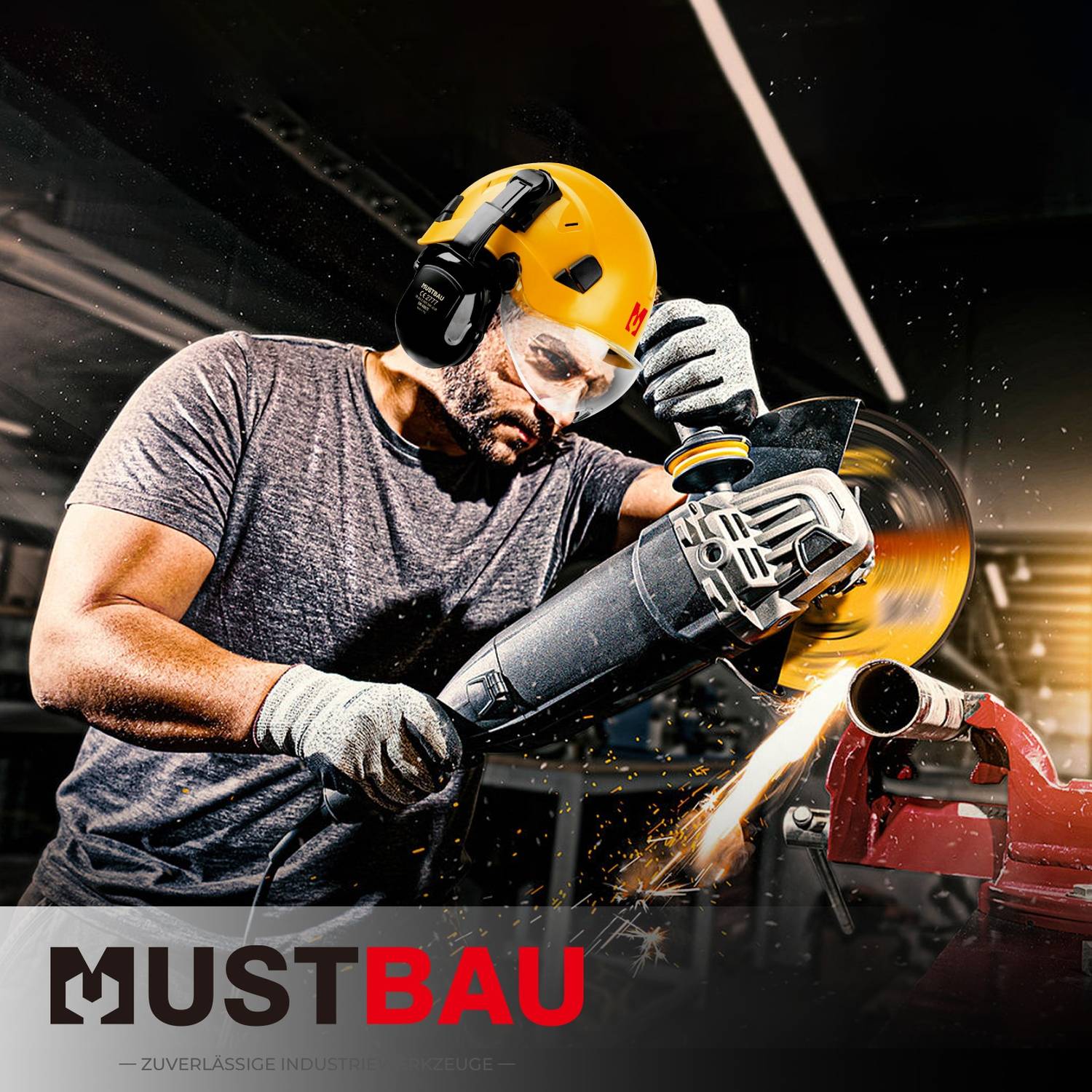 Mustbau Sicherheitshelm-Set, EN397 Schutzhelm mit Ohr- und Gesichtsschutz, verstellbares Kopfband von 53 bis 63 cm, strapazierfähiges ABS-Material