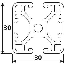 Aluminiumprofil 30x30L 2 Nuten verdeckt 180° I-Typ Nut 6 (leicht), silber eloxiert. Aluminium Profil 30x30 Alu Profil 30 x 30 Systemprofil 670mm