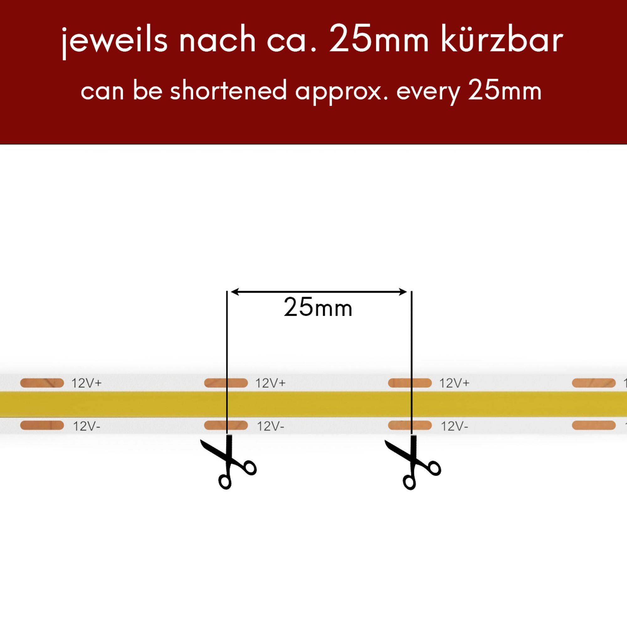 kalb | LED COB Strip, 12V, 320Stk/Meter, 5m Rolle, max. 10W/m, warmweiß / 3000K
