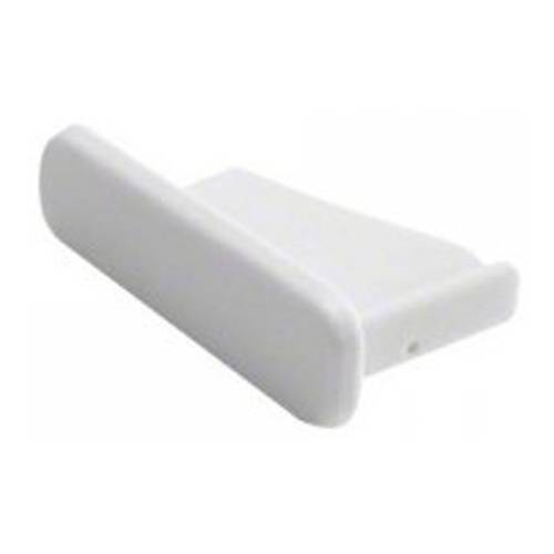 Ein weißer Kunststoffclip mit flachem, rechteckigem Design und abgerundeten Kanten, der zum Sichern von Gegenständen wie Taschen oder Papieren verwendet wird.