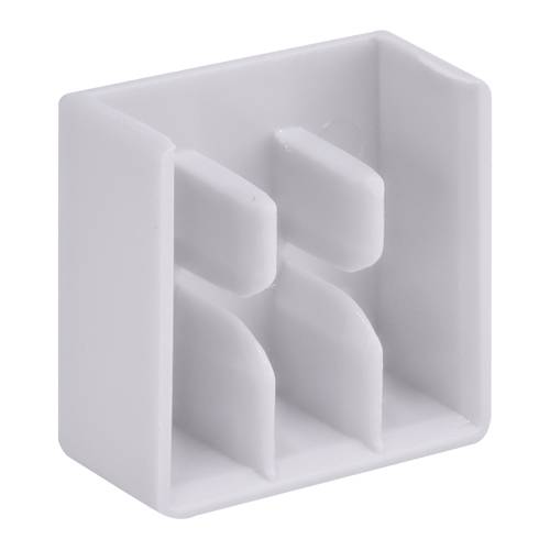 Ein kleiner, weißer, dreiteiliger Behälter aus Kunststoff, wahrscheinlich zum Organisieren oder Lagern von kleinen Gegenständen verwendet.