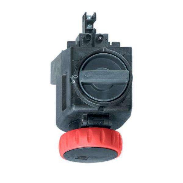 „Schwarz-rote Elektroschalter mit Wahlscheibe, für industrielle Anwendung konzipiert.