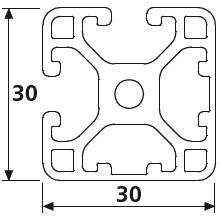 Aluminiumprofil 30x30L 2 Nuten verdeckt 90° I-Typ Nut 6 (leicht), silber eloxiert. Aluminium Profil 30x30 Alu Profil 30 x 30 Systemprofil 500mm