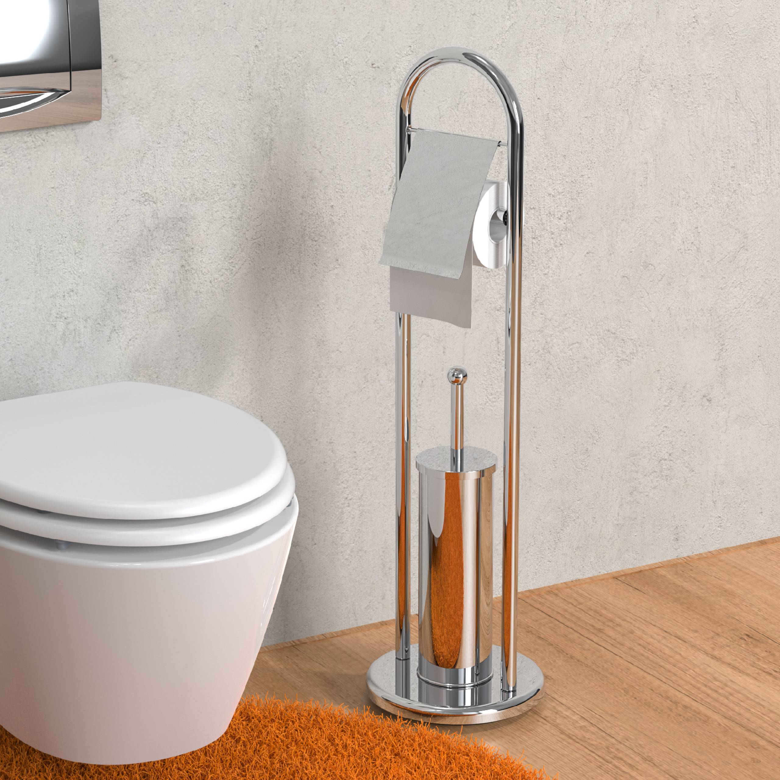 Stand WC-Set, Toilettenpapierhalter und Bürstenhalter, Chrom